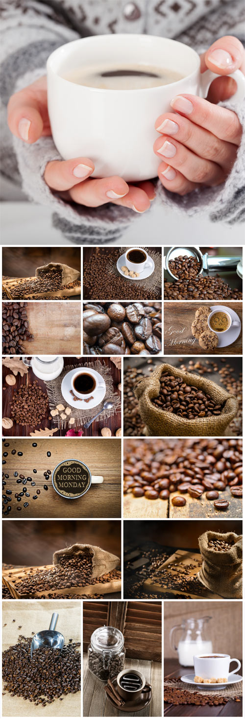 Coffee cup of coffee, coffee beans - Stock photo