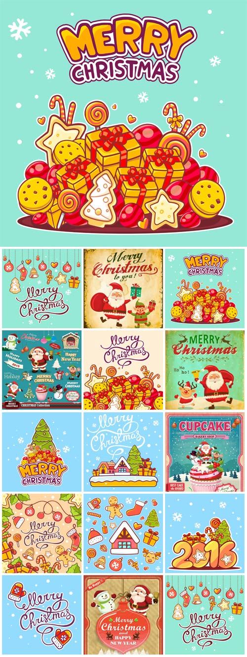 2016 Merry Christmas, New Year vector, vintage backgrounds