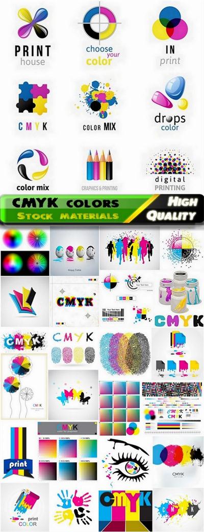 CMYK colors for offset printing and logotypes and emblems for design studio in vector from stock 3