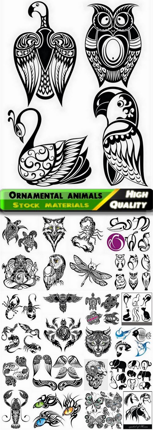 Illustrations of wild ornamental animals and tattoos - 25 Eps
