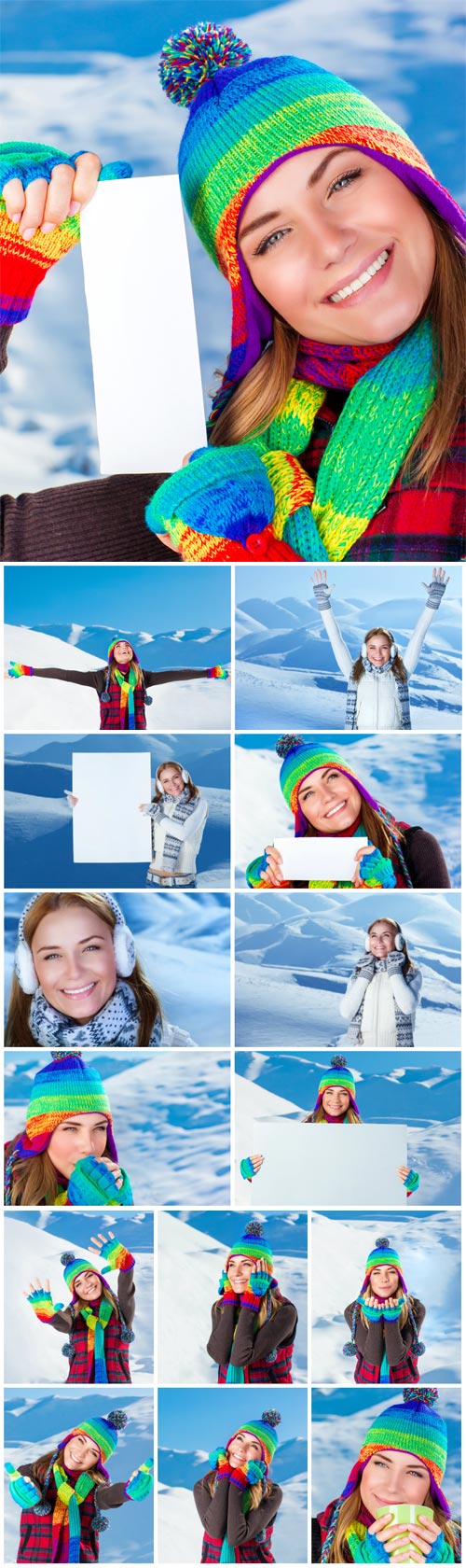 Girl enjoying snowy winter weather, christmas holidays in the mountains - Stock photo