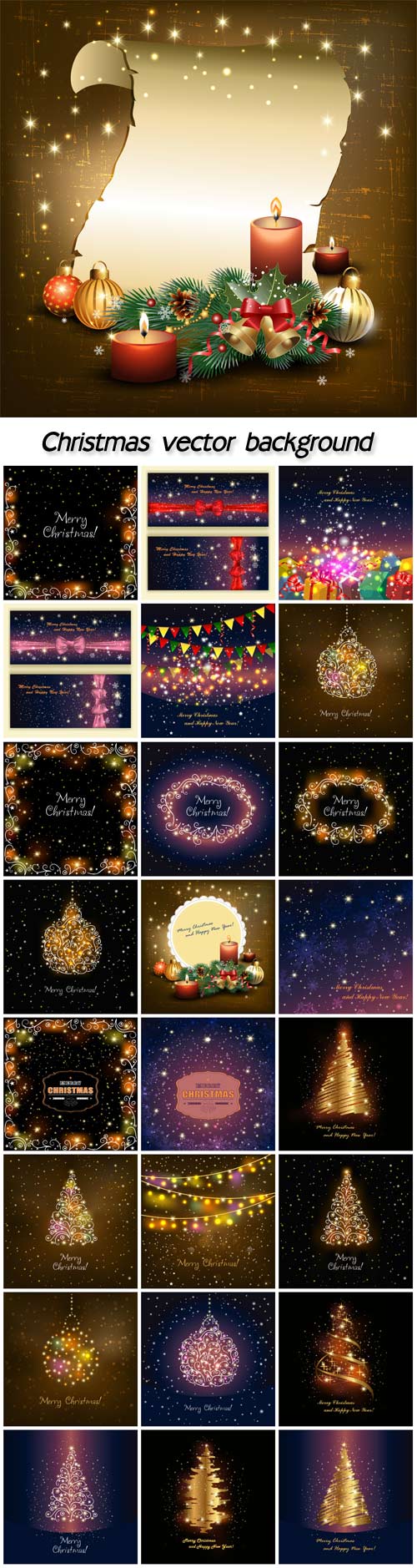 Christmas glowing background with gifts, shimmering bauble, shining tree