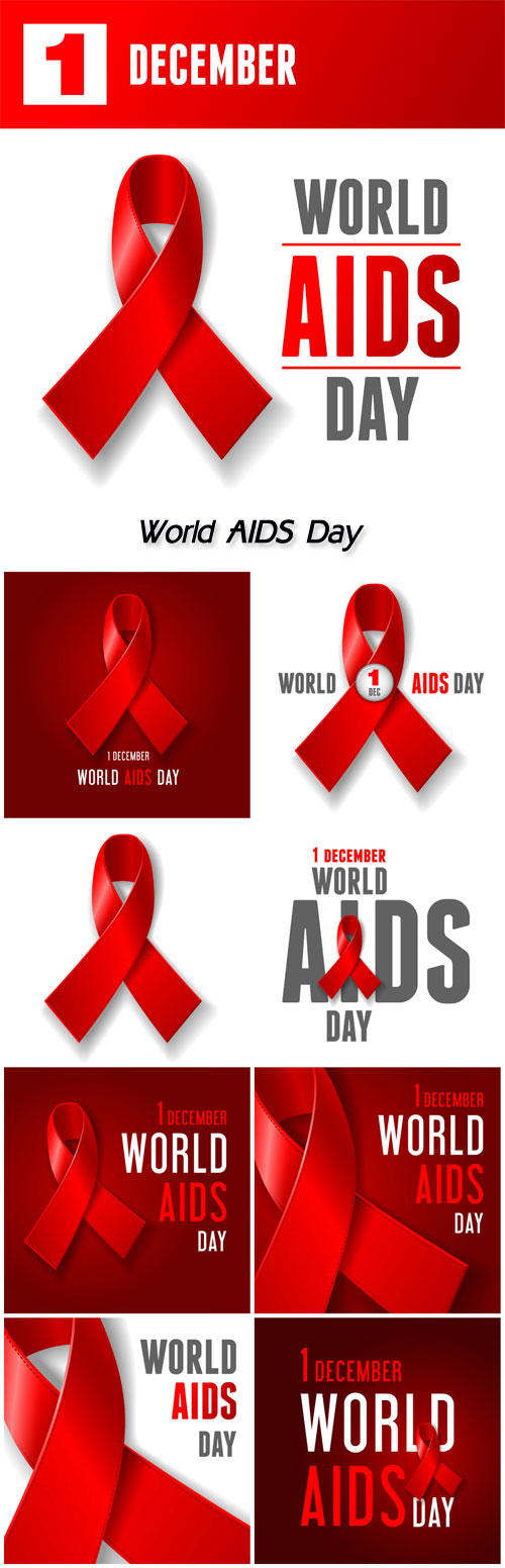 World AIDS Day concept poster with red ribbon  on white background