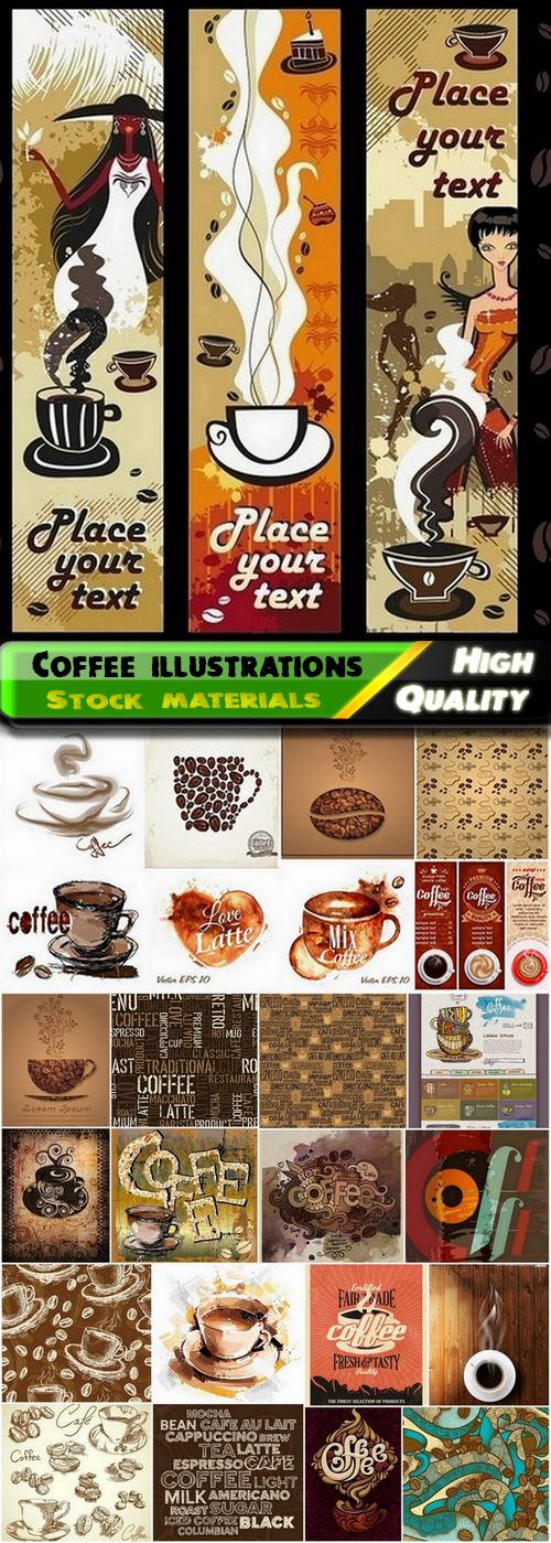 Art and creative coffee beans illustrations - 25 Eps