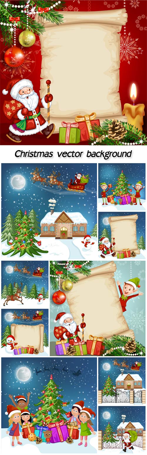Christmas vector posters with Santa and children