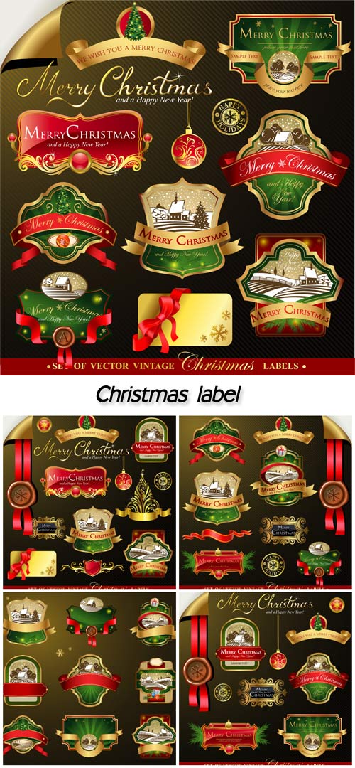 Christmas label with golden decor