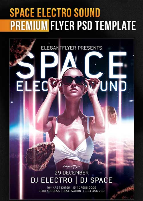 Space Electro Sound Flyer PSD Template + Facebook Cover