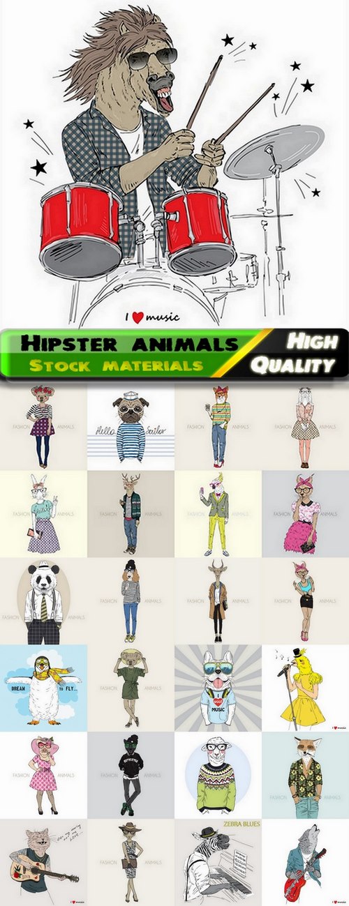 Fashionably dressed hipsters animals - 25 Eps