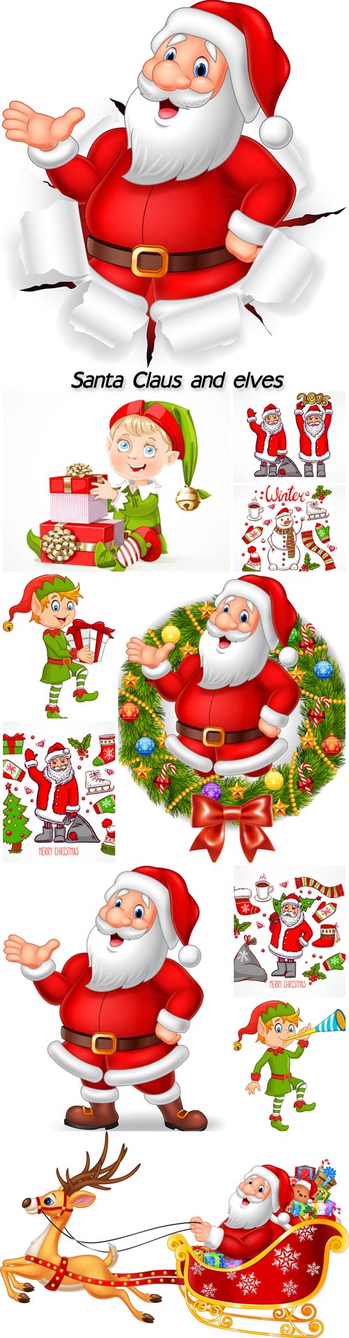 Santa Claus and elves, Christmas vector