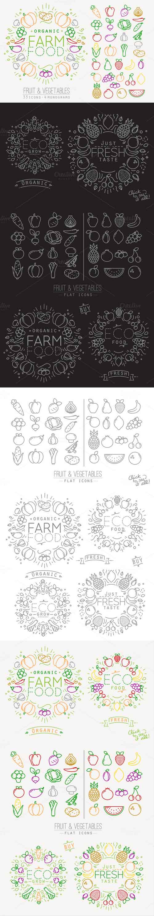 Flat Fruits & Vegetables Icons 378480