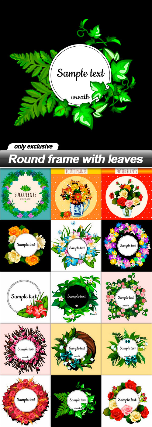 Round frame with leaves - 15 EPS