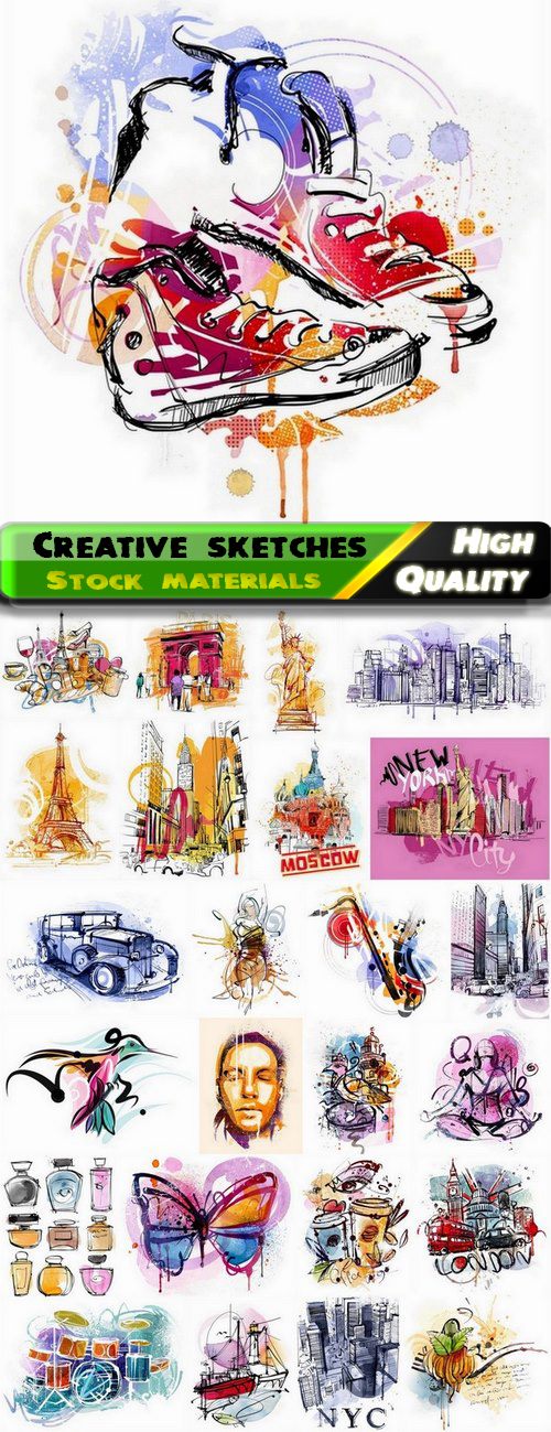 Creative abstract art sketches and drawings - 25 Eps