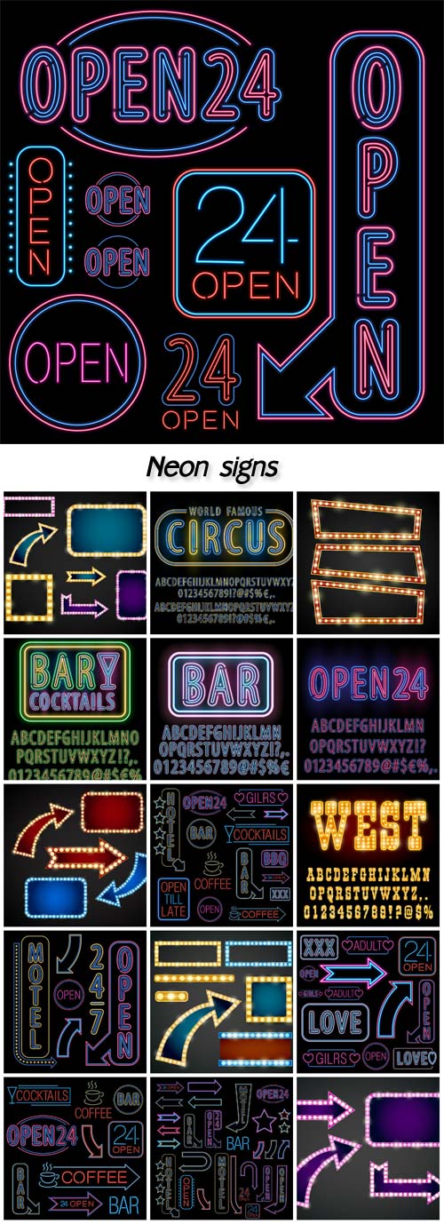 Neon signs, luminous signs vector