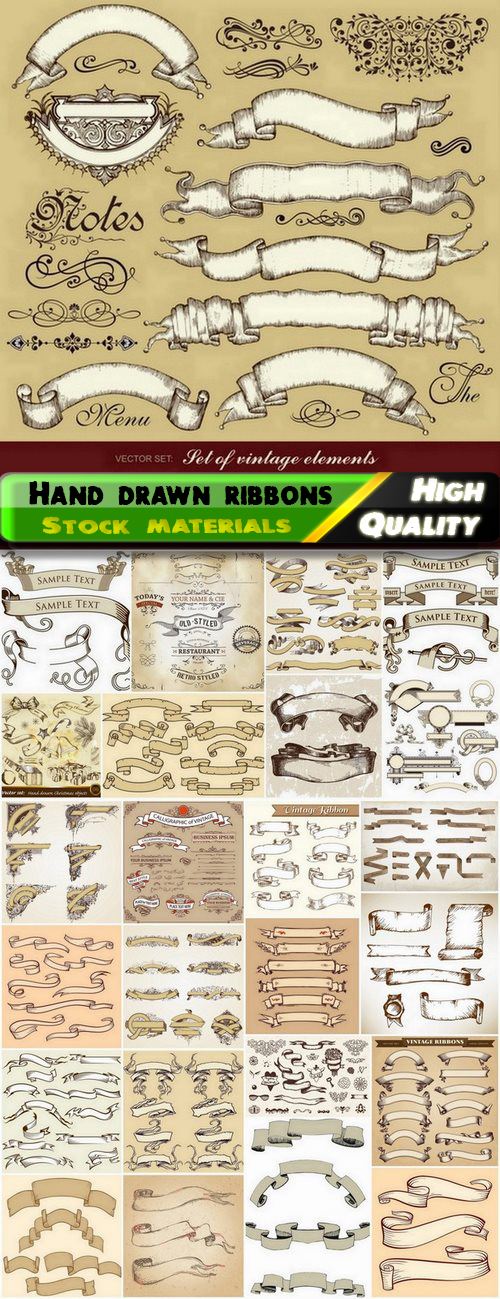 Hand drawn ribbons and banners - 25 Eps