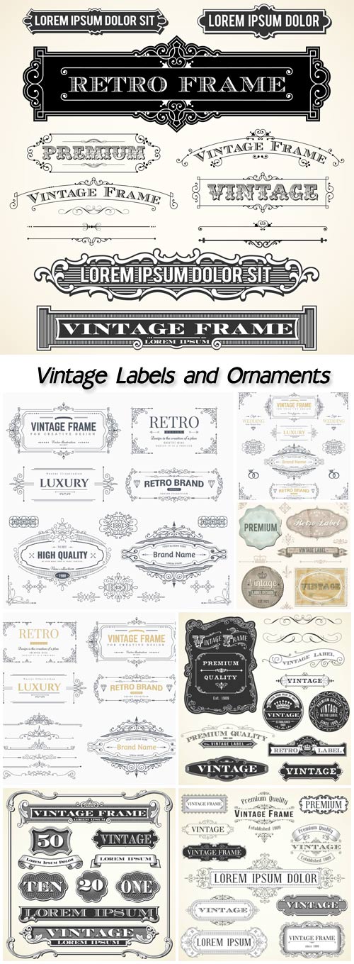 Vintage labels and ornaments, frames
