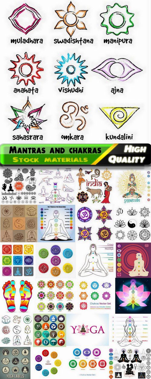 Mantras and chakras and auras symbols - 25 Eps