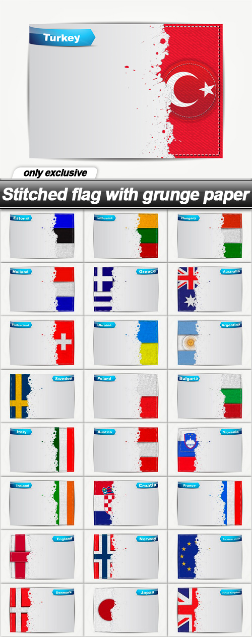 Stitched flag with grunge paper - 25 EPS