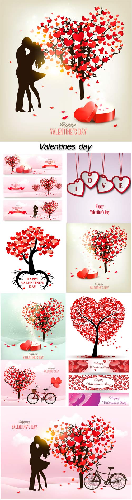 Holiday valentine day background with tree and romance silhouette