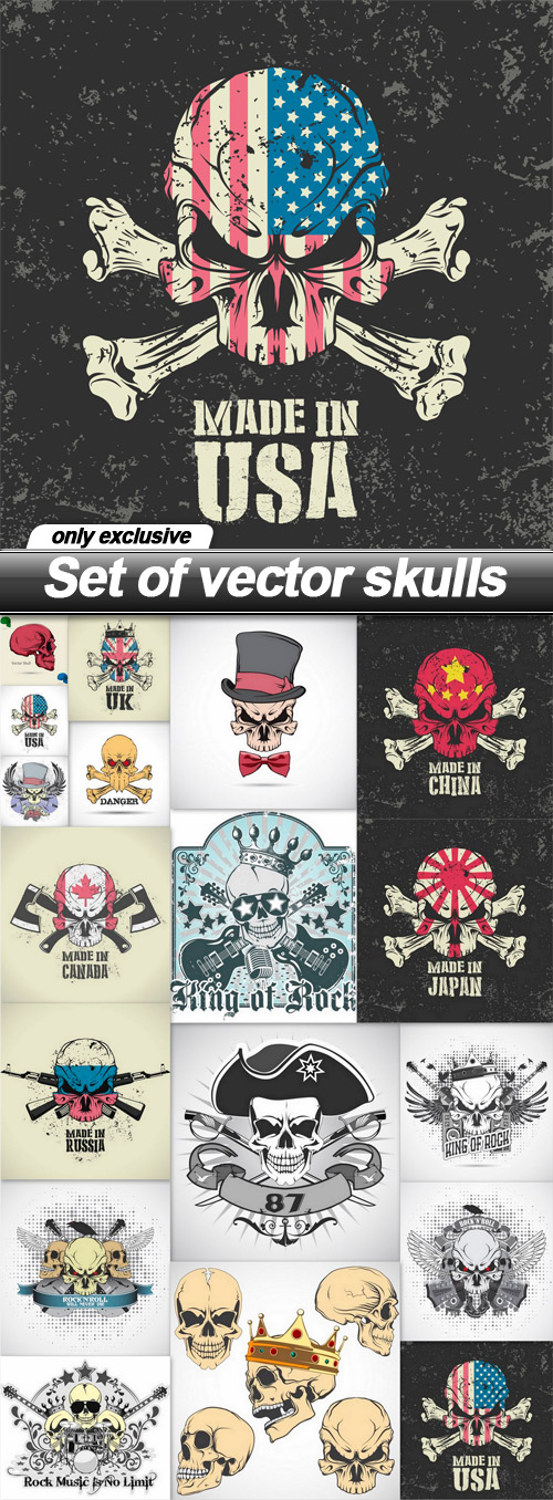 Set of vector skulls - 18 EPS
