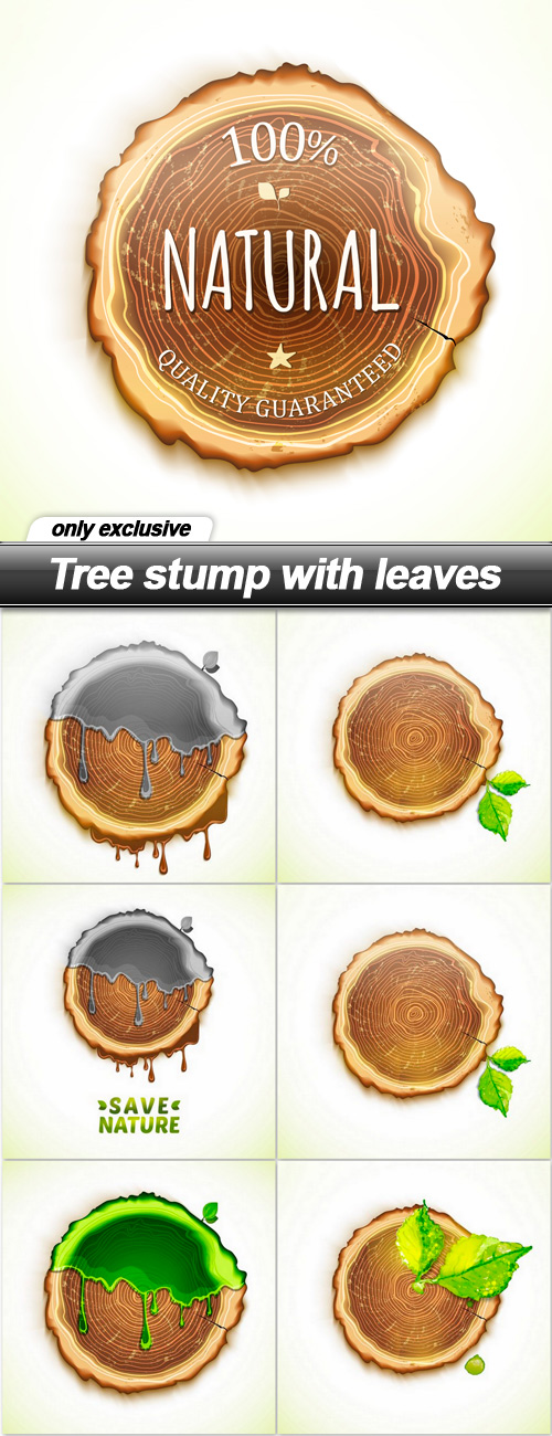 Tree stump with leaves - 7 EPS