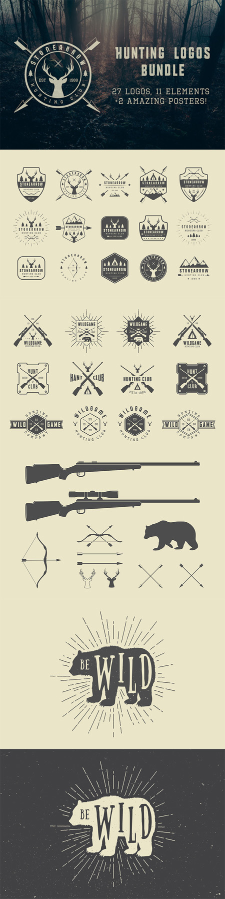 CM - Set of vintage hunting logos 493924