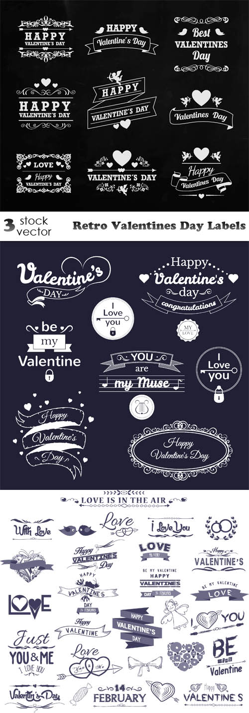 Vectors - Retro Valentines Day Labels