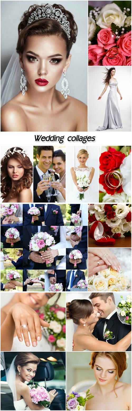 Wedding collages, bride and groom, rose