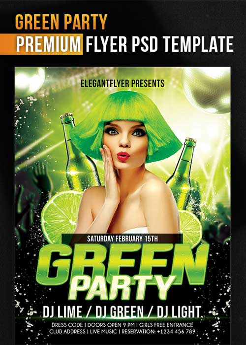 Green Party Flyer PSD Template + Facebook Cover