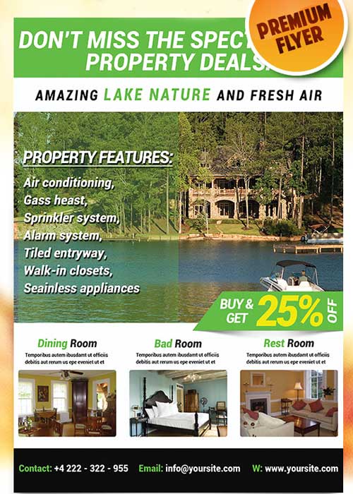Lakefront Property Flyer PSD Template + Facebook Cover