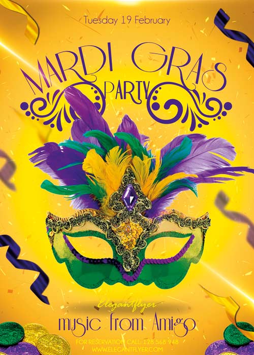 Mardi Gras V03 Flyer PSD Template + Facebook Cover