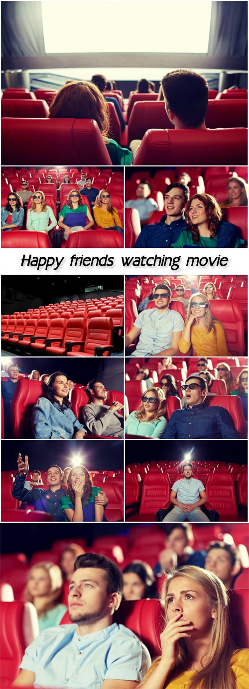Happy friends watching movie in theater