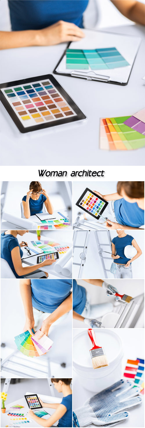 Woman working with color samples for selection, woman architect