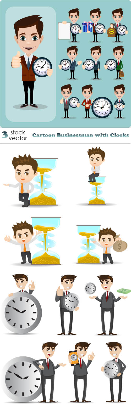 Vectors - Cartoon Businessman with Clocks