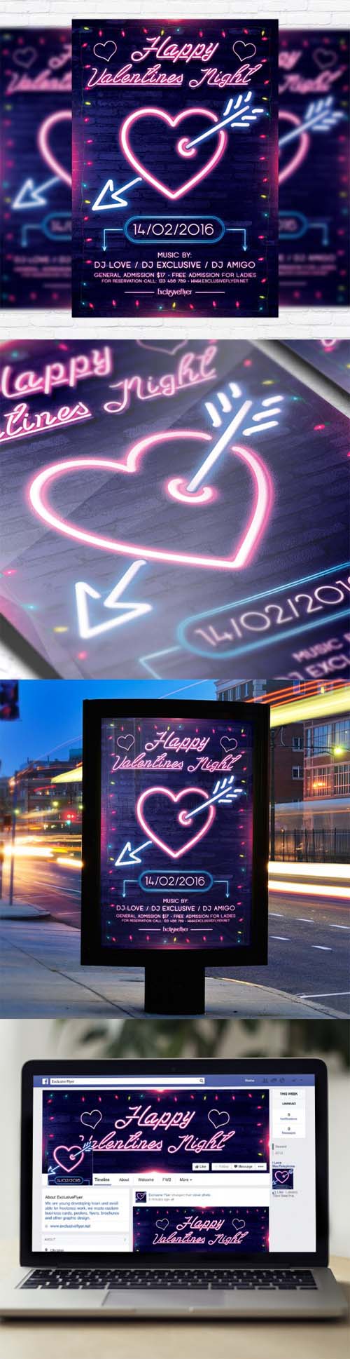 Flyer Template - Neon Valentines Night + Facebook Cover 6