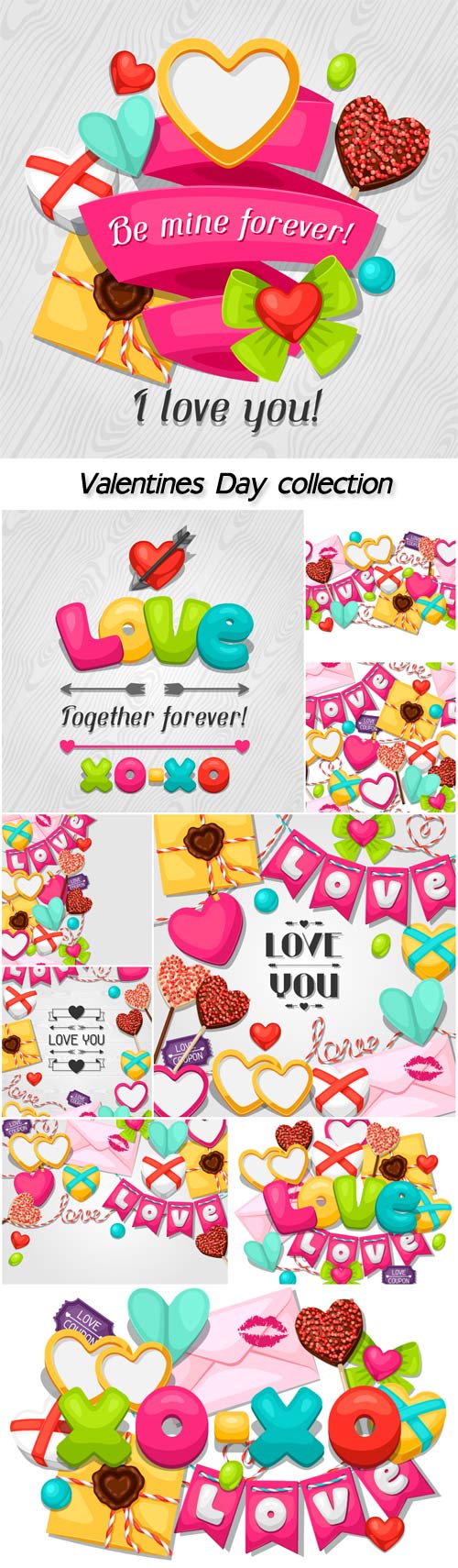 Seamless pattern with hearts, objects, decorations, Valentines Day