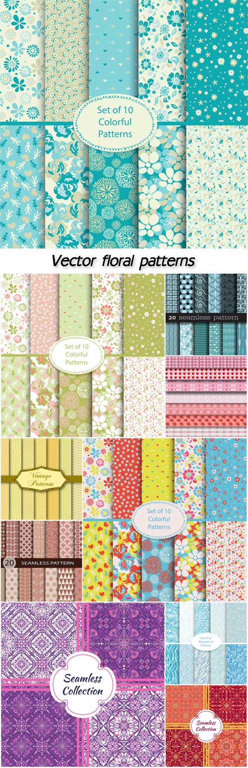 Vector textures, backgrounds with floral patterns and ornaments
