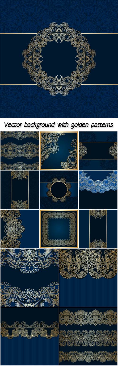 Blue vector background with golden patterns