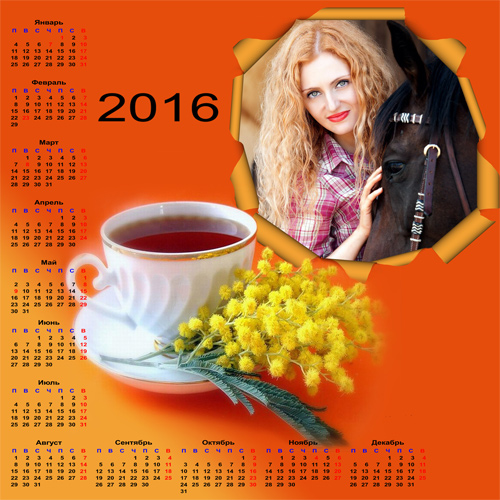 Календарь - рамка на 2016 год – ''Веточка мимозы''