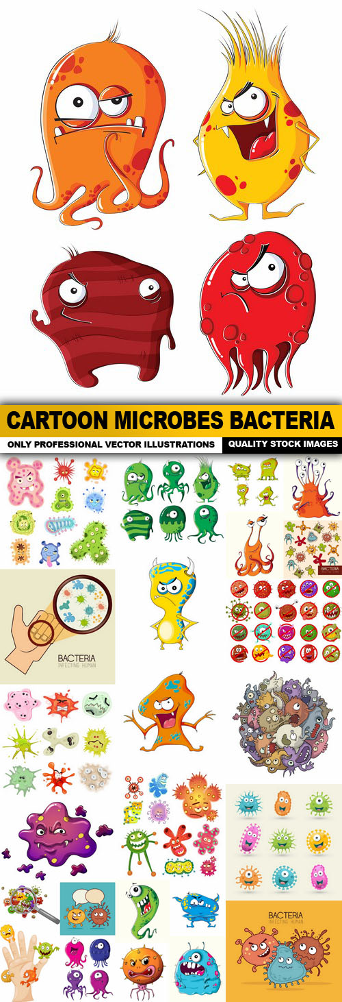 Cartoon Microbes Bacteria - 25 Vector