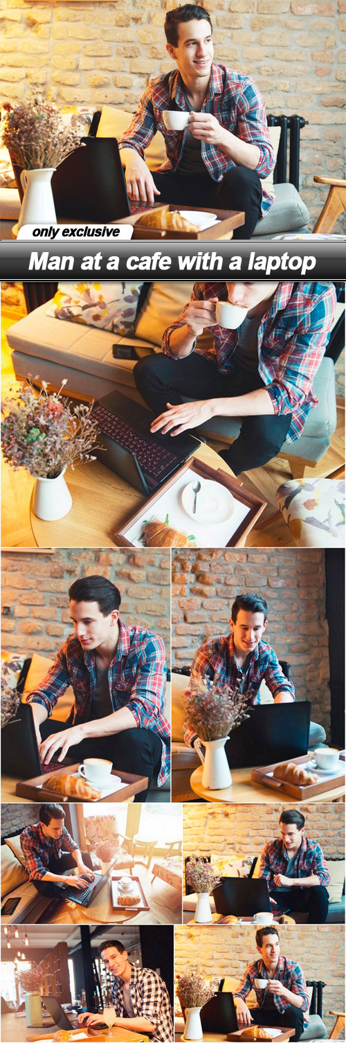 Man at a cafe with a laptop - 7 UHQ JPEG