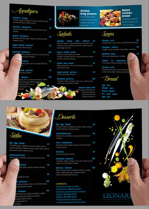 Restaurant Menu Tri-Fold Brochure PSD Template