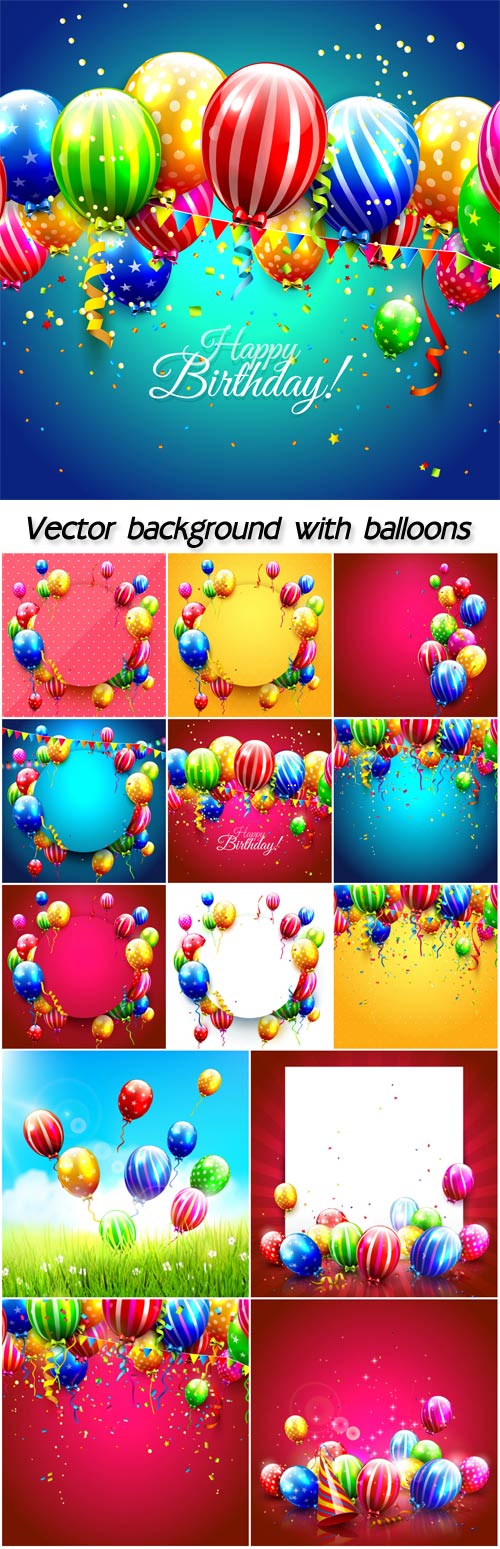 Vector background with balloons, happy birthday