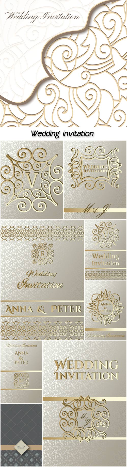 Wedding invitation, silver vector backgrounds with patterns