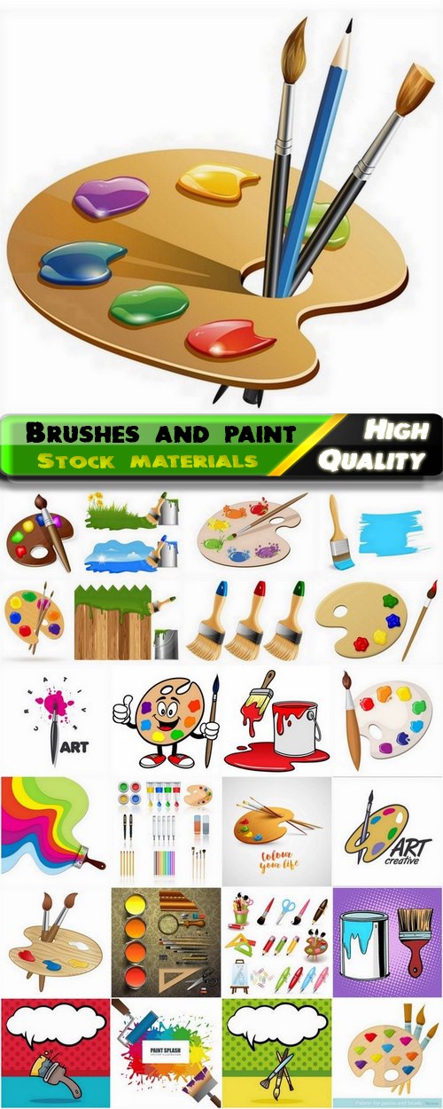 Brushes and paint on palette - 25 Eps