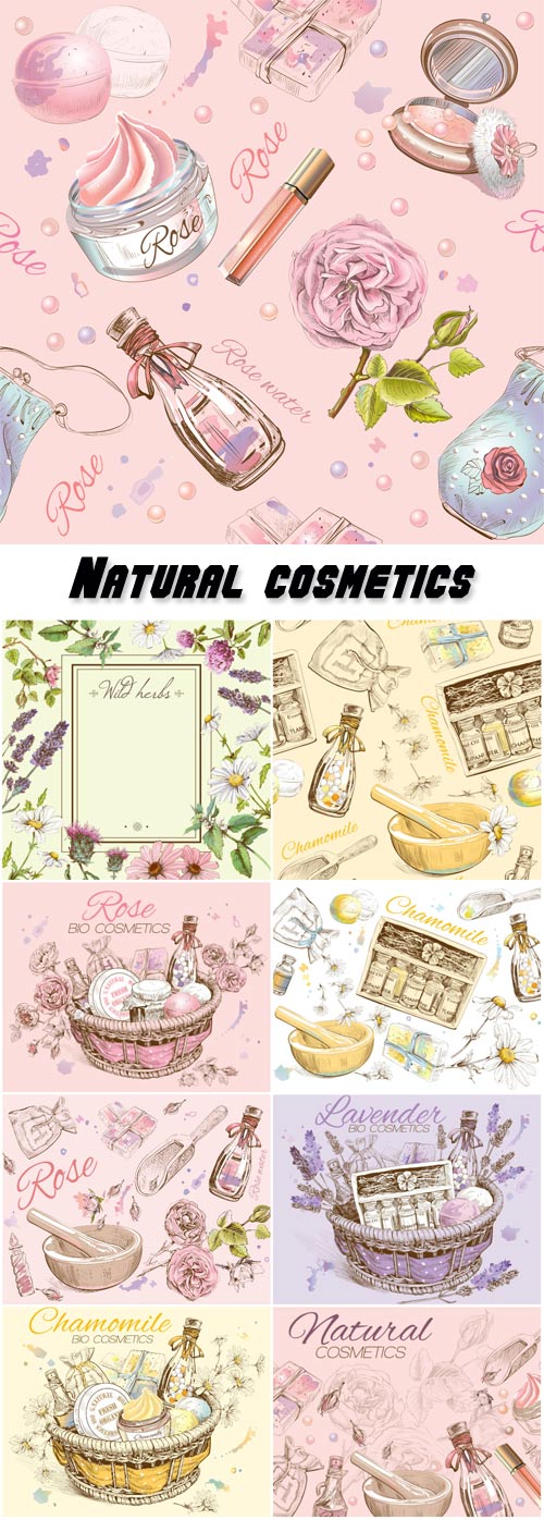 Natural cosmetics, chamomile, lavender and rose