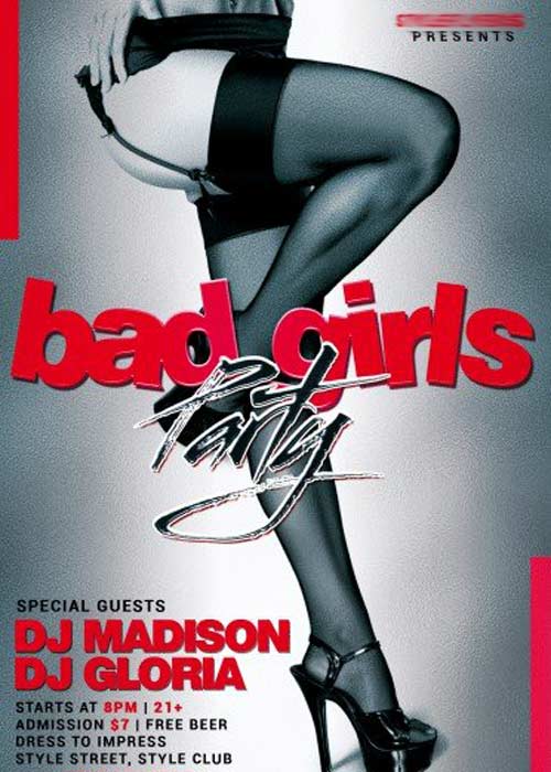 Bad Girls Party PSD Premium Flyer Template + Facebook cover