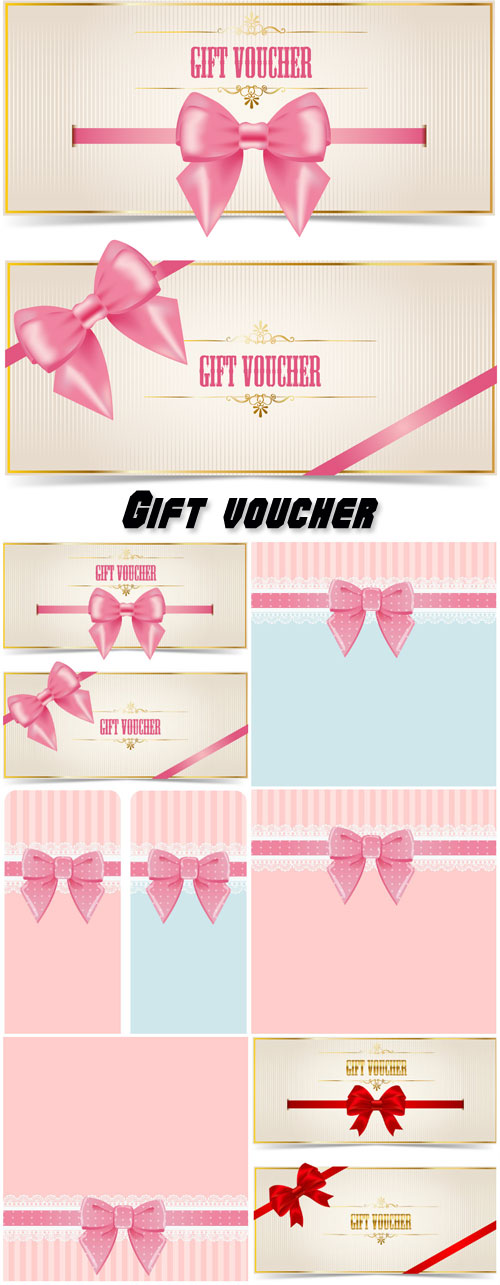 Gift voucher with pink bow, vector background