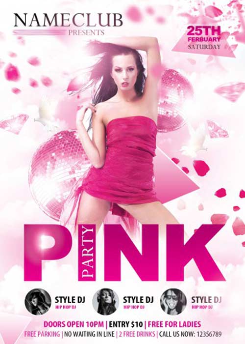 Pink Party Flyer V3 PSD Template + Facebook Cover