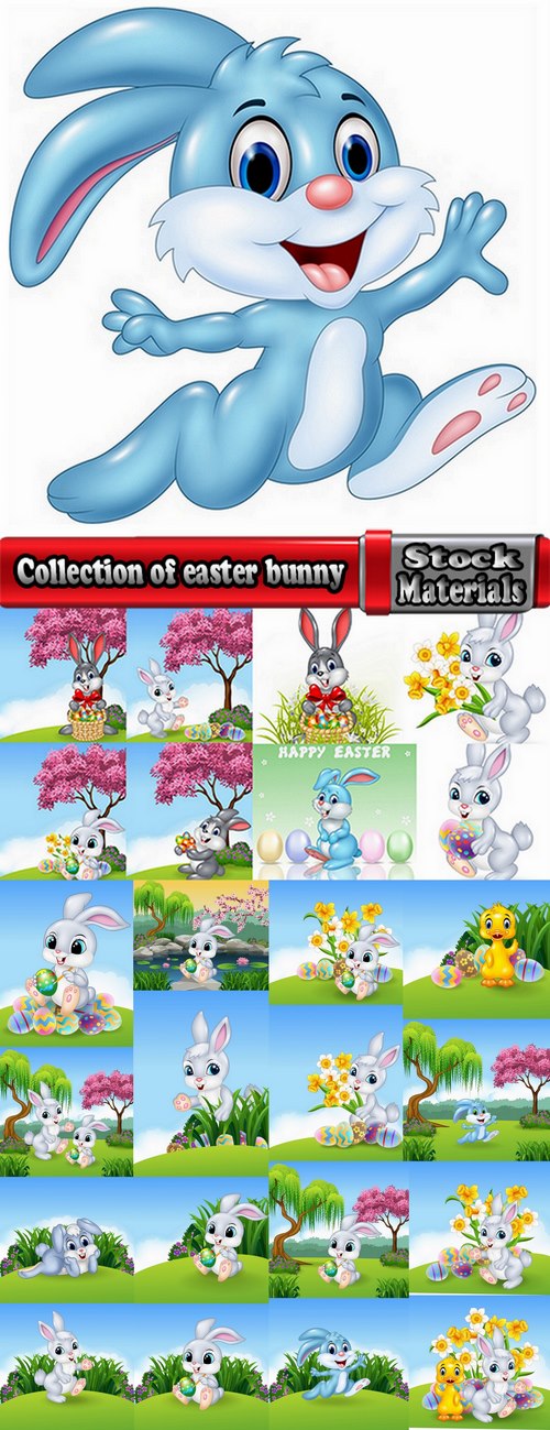 Collection of easter bunny gift card holiday vector image 25 EPS