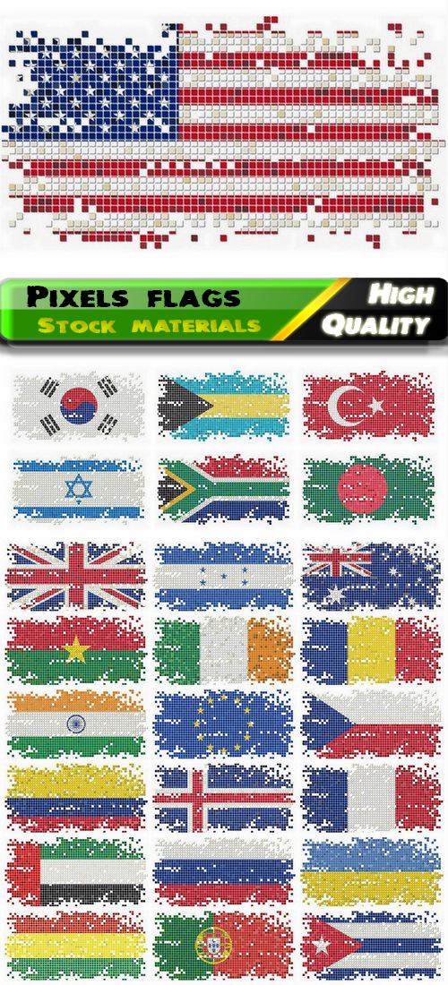 Abstract pixels flags of world countries - 25 Eps